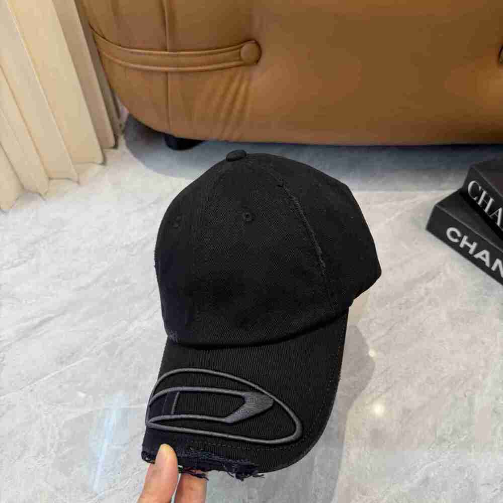 Diesel Black Tonal Oval D Logo Distressed Baseball Cap
